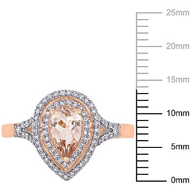 Stella Grace 14k Rose Gold Morganite & 1/4 Carat T.W. Diamond Double Halo Ring
