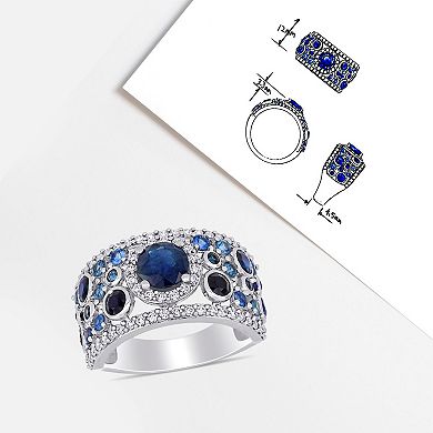 Stella Grace 14k White Gold Blue Sapphire & 1/2 Carat T.W. Diamond Halo Cluster Ring