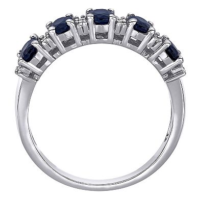 Stella Grace 14k White Gold Blue Sapphire & 1/6 Carat T.W. Diamond Semi-Eternity Ring