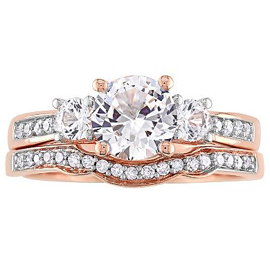 Stella Grace 10k Rose Gold Lab-Created White Sapphire & 1/8 Carat T.W Diamond Bridal Ring Set