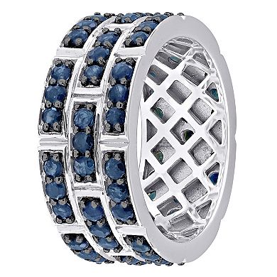 Stella Grace 14k White Gold Blue Sapphire Triple Band Ring