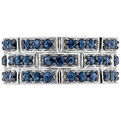 Stella Grace 14k White Gold Blue Sapphire Triple Band Ring