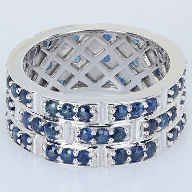 Stella Grace 14k White Gold Blue Sapphire Triple Band Ring