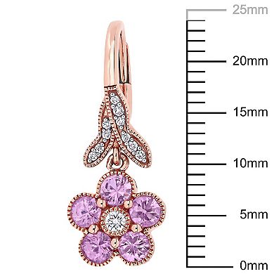 Stella Grace 14k Rose Gold Pink Sapphire & 1/7 Carat T.W. Diamond Flower Leverback Earrings