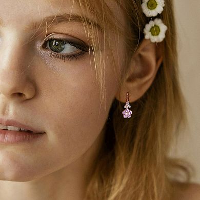 Stella Grace 14k Rose Gold Pink Sapphire & 1/7 Carat T.W. Diamond Flower Leverback Earrings