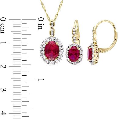 Stella Grace 14k Gold Lab-Created Ruby, White Topaz & Diamond Accent Pendant and Earrings 2-piece Set