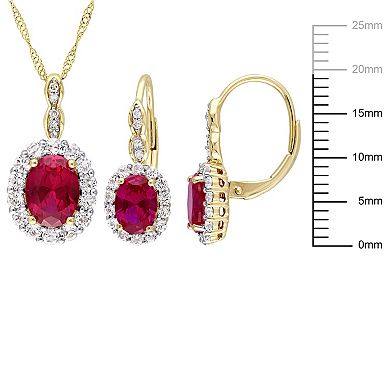 Stella Grace 14k Gold Lab-Created Ruby, White Topaz & Diamond Accent Pendant and Earrings 2-piece Set