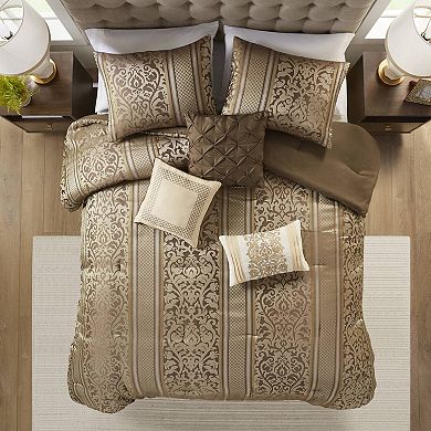 Madison Park Abigail 6-Piece Jacquard Comforter Set with Throw Pillows