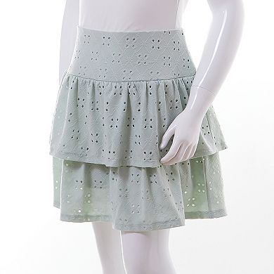 Girls Mini Society Tiered Eyelet Skirt