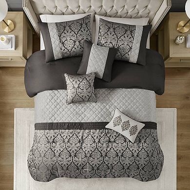 Madison Park Annette 6-Piece Jacquard Comforter Set with Throw Pillows