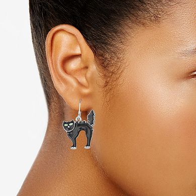 Napier Silver Tone Trick or Treat Cat Drop Earrings