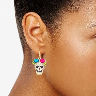 Napier Gold Tone Trick or Treat Day of Dead Drop Earrings