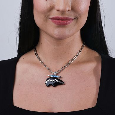 Southwest Spirit?? Sterling Silver, Black Agate and Turquoise Bear Pendant