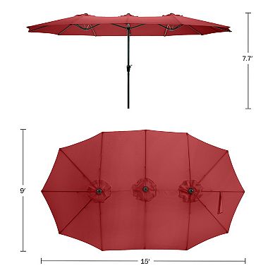 Pure Garden 15-ft Extra Large Double Easy Hand Crank Outdoor Patio Umbrella
