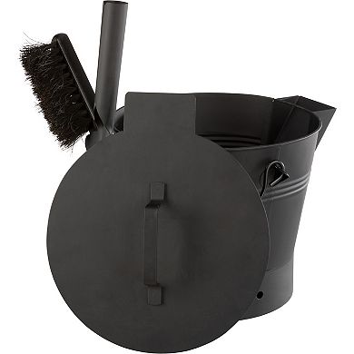 Pure Garden 2.11-gallon Metal Ash Bucket with Lid, Broom & Shovel