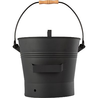 Pure Garden 2.11-gallon Metal Ash Bucket with Lid, Broom & Shovel