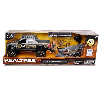 NKOK RealTree 10-piece Ford F250, Fishing Boat, Trailer Hunting Playset