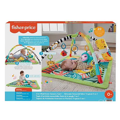 Fisher-Price 3-in-1 Rainforest Sensory Gym Tummy Wedge with 6 Baby Toys