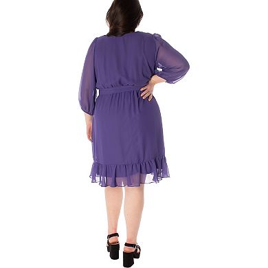 Plus Size Maison Tara Ruffle Trim Faux-Wrap Mini Dress