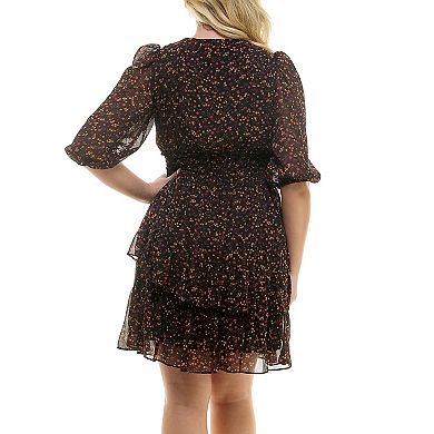 Plus Size Taylor Printed Chiffon Dress With Tie Front