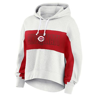 Women's Fanatics Oatmeal Cincinnati Reds Up For It Fleece Pullover Hoodie