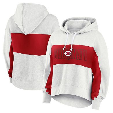 Women's Fanatics Oatmeal Cincinnati Reds Up For It Fleece Pullover Hoodie