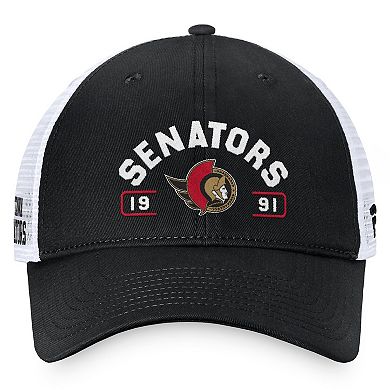 Men's Fanatics Black/White Ottawa Senators Free Kick Trucker Adjustable Hat