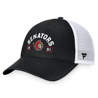 Men's Fanatics Black/White Ottawa Senators Free Kick Trucker Adjustable Hat