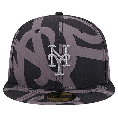 Men's New Era Black New York Mets Logo Fracture 59FIFTY Fitted Hat