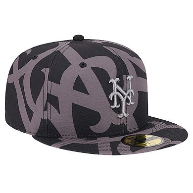 Men's New Era Black New York Mets Logo Fracture 59FIFTY Fitted Hat