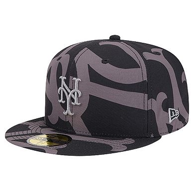 Men's New Era Black New York Mets Logo Fracture 59FIFTY Fitted Hat