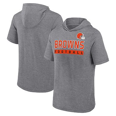 Men's Fanatics Branded Heather Gray Cleveland Browns Push Short Sleeve Pullover Hoodie