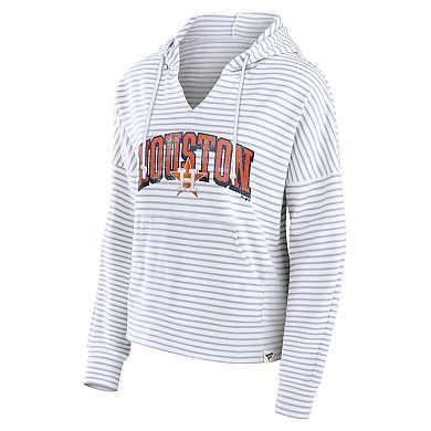 Women's Fanatics White Houston Astros Striped Fundamentals Notch Neck Pullover Hoodie