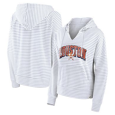 Women's Fanatics White Houston Astros Striped Fundamentals Notch Neck Pullover Hoodie