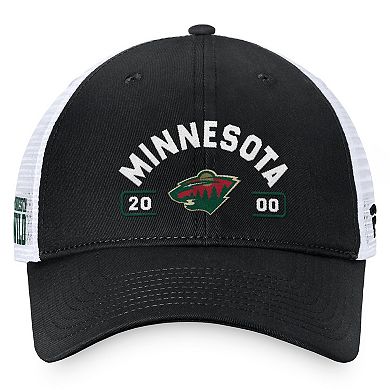 Men's Fanatics Black/White Minnesota Wild Free Kick Trucker Adjustable Hat