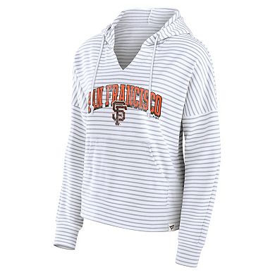 Women's Fanatics White San Francisco Giants Striped Fundamentals Notch Neck Pullover Hoodie