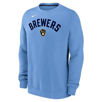 Men's Nike Light Blue Milwaukee Brewers Classic Fleece Performance Pullover Sweatshirt