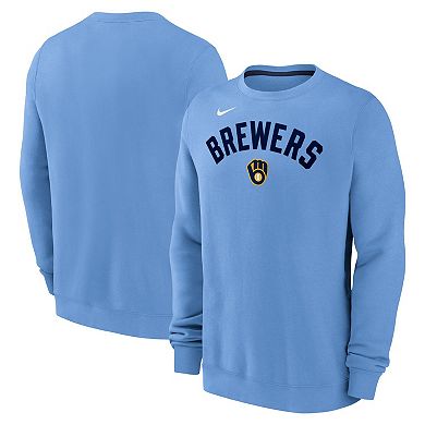 Men's Nike Light Blue Milwaukee Brewers Classic Fleece Performance Pullover Sweatshirt