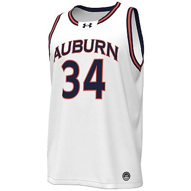 Men's Under Armour #34 White Auburn Tigers Replica Basketball Jersey