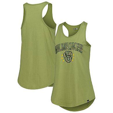 Women's New Era Olive Milwaukee Brewers Armed Forces Day Tank Top