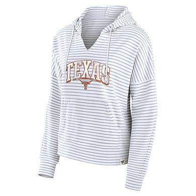 Women's Fanatics White/Gray Texas Longhorns Arch Logo Striped Notch Neck Pullover Hoodie