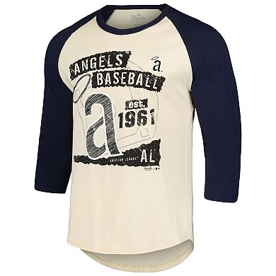 Men's Majestic Threads Cream/Navy Los Angeles Angels Raglan 3/4-Sleeve T-Shirt