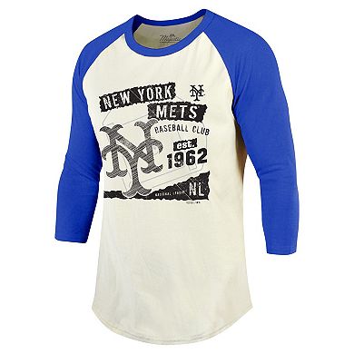 Men's Majestic Threads Cream/Royal New York Mets Raglan 3/4-Sleeve T-Shirt