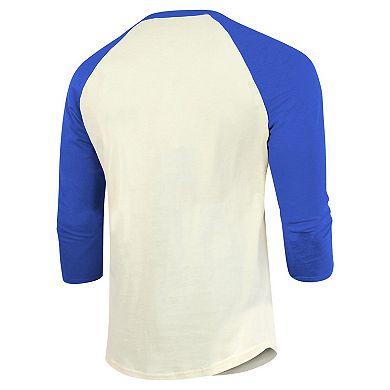 Men's Majestic Threads Cream/Royal New York Mets Raglan 3/4-Sleeve T-Shirt