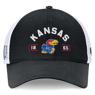 Men's Top of the World Black/White Kansas Jayhawks Free Kick Trucker Adjustable Hat