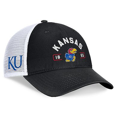 Men's Top of the World Black/White Kansas Jayhawks Free Kick Trucker Adjustable Hat