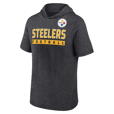 Men's Fanatics Heather Charcoal Pittsburgh Steelers Push Short Sleeve Pullover Hoodie