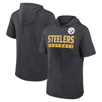 Men's Fanatics Heather Charcoal Pittsburgh Steelers Push Short Sleeve Pullover Hoodie