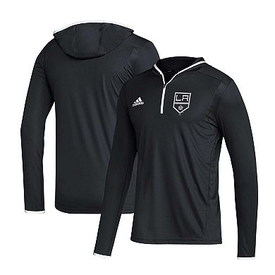 Men's adidas Black Los Angeles Kings Team Long Sleeve Quarter-Zip Hoodie T-Shirt