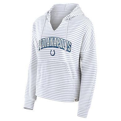 Women's Fanatics White/Gray Indianapolis Colts Striped Notch Neck Pullover Hoodie